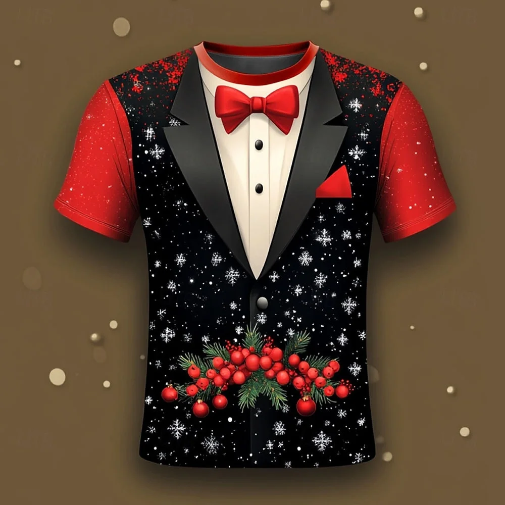 

Christmas Party Suit T-shirt Fashion Casual Boys Girls Kids Crewneck Top Personality Comfortable Oversized Men's Clothing