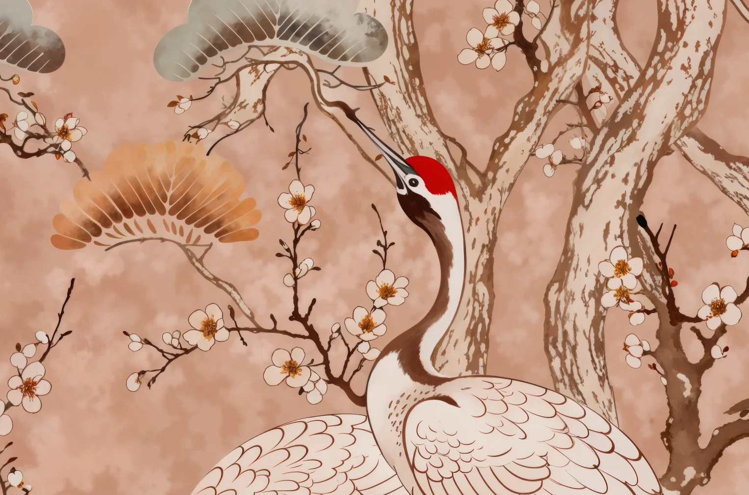 custom New Chinese British murals elegant plum blossoms birds wallpaper wall cloth pine trees cranes 3D flowers room decoration