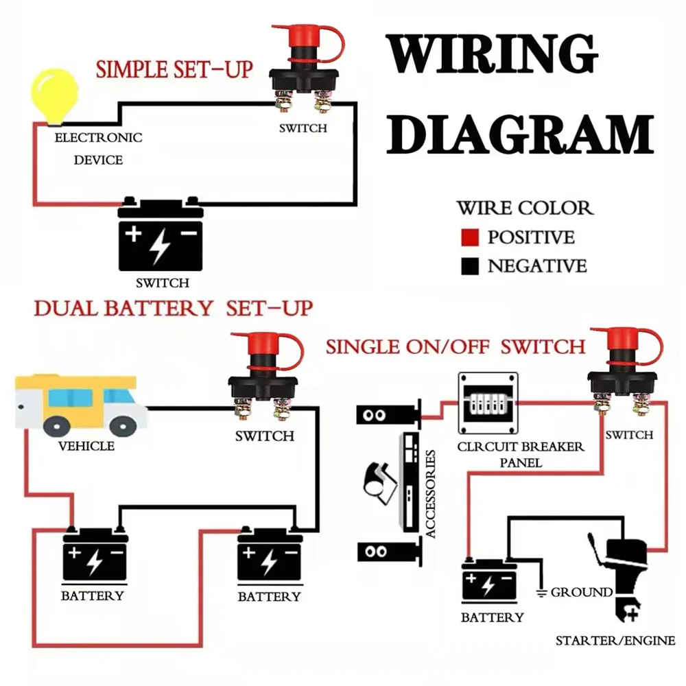 Car Battery Disconnect Switch M8 Power Isolator Cut Off Kill Switch For Truck Boat Marine ATV