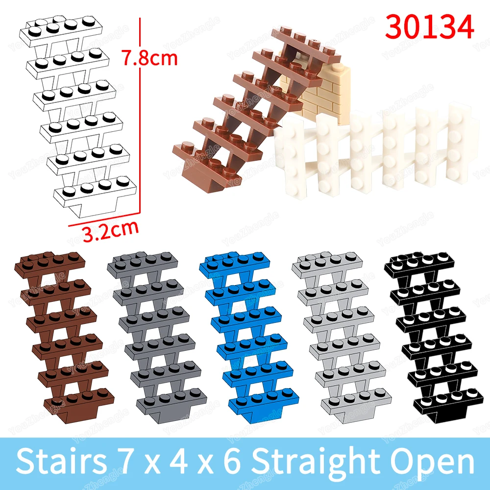 30134 Building Block Stairs 7x4x6 Straight Open MOC Figures Architecture Equipment Set Scene Assortment Model Parts DIY Gift Toy