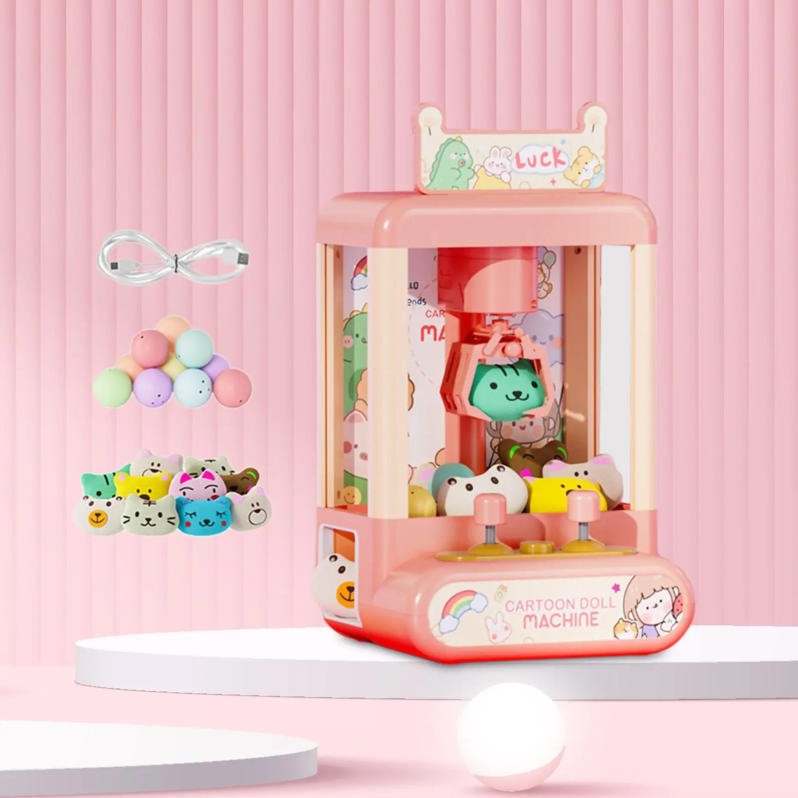 Claw Machine with 10 Plush Dolls 10 Capsules Mini Vending Machine Arcade Games