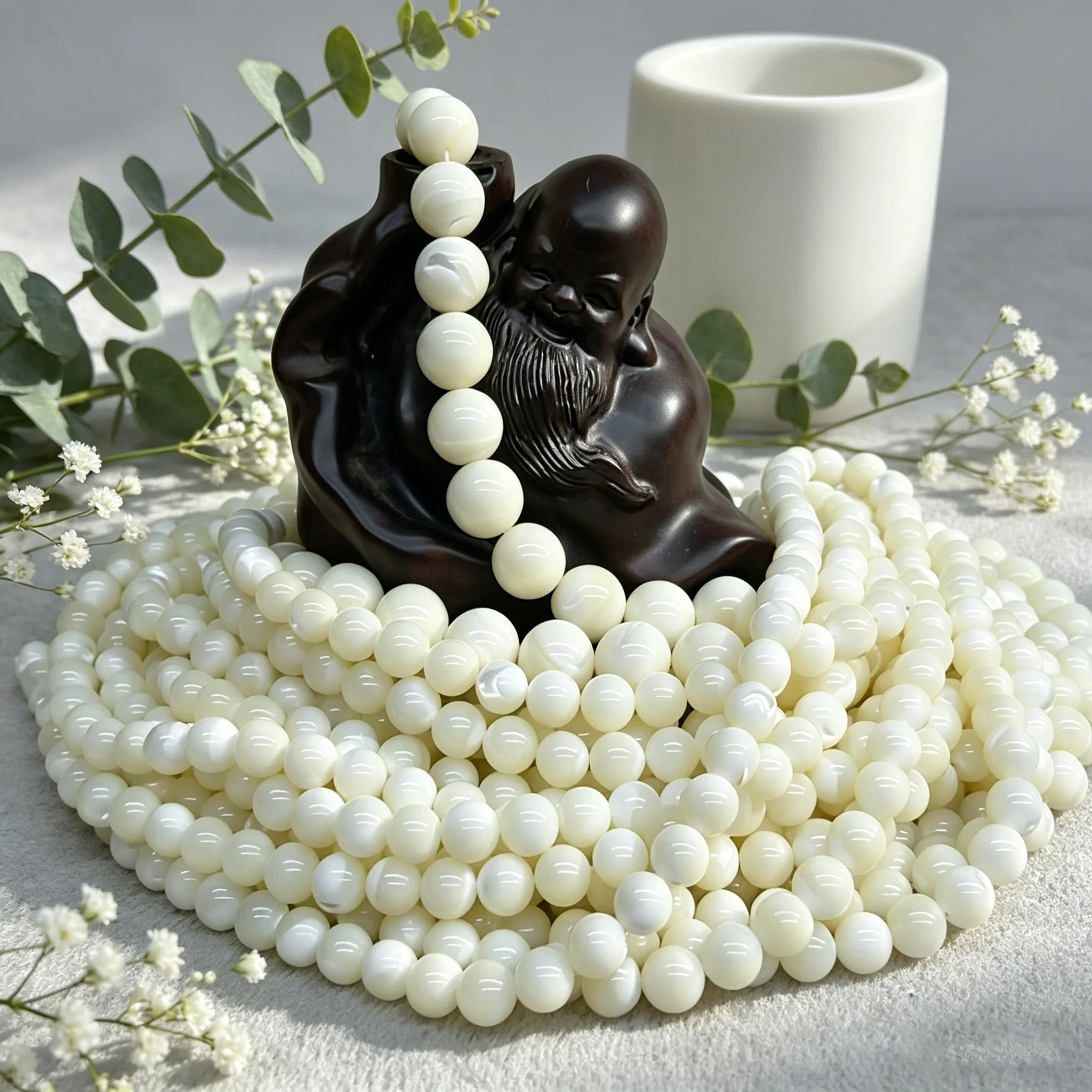 Charms White Natural High-quality Mother of Pearl Round Bead Elegant Jewelry Making DIY Necklace Bracelet Accessories Gift 38cm