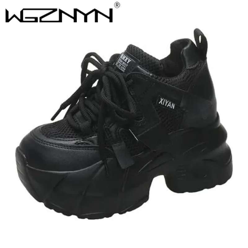 

New Autumn Women Chunky Sneakers Breathable Mesh Casual Shoes 9.5CM Wedge Heels Platform Shoes Chaussures Femme Sports Dad Shoes