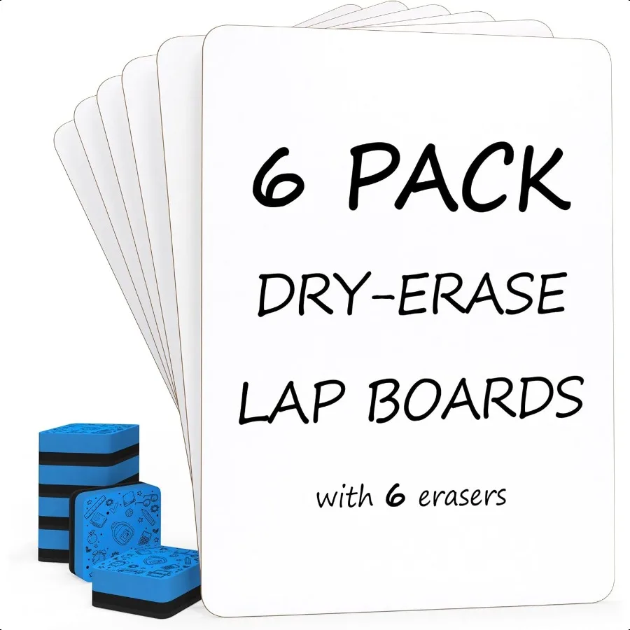 

6 Pack Small White Board Dry Erase Boards Classroom Pack Mini White Boards 9" x12 Personal Whiteboards for Students Teachers Sc