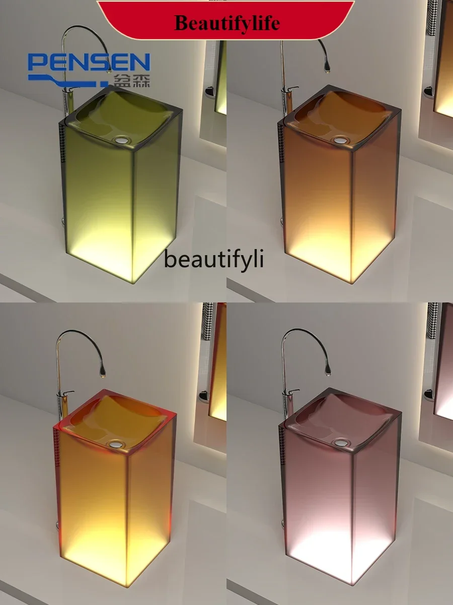 

B185 X188 Pedestal Basin Integrated Floor Wash Basin Transparent Resin Color Wash Basin Art