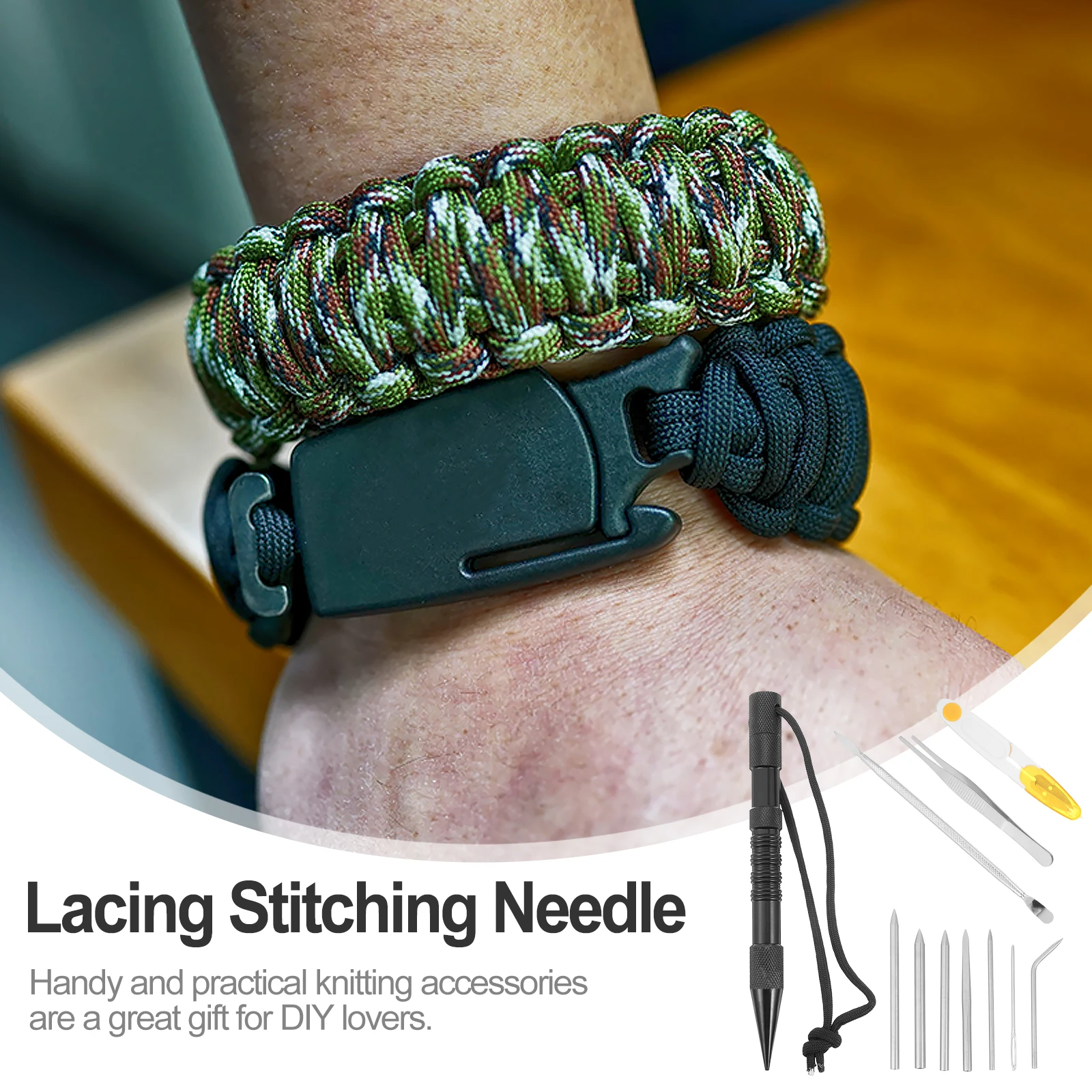 

Paracord Needle Kit Bracelet Weaving Tools Knitting Needles Climbing Cords Black Aviation Aluminum 100% Durable Lace DIY