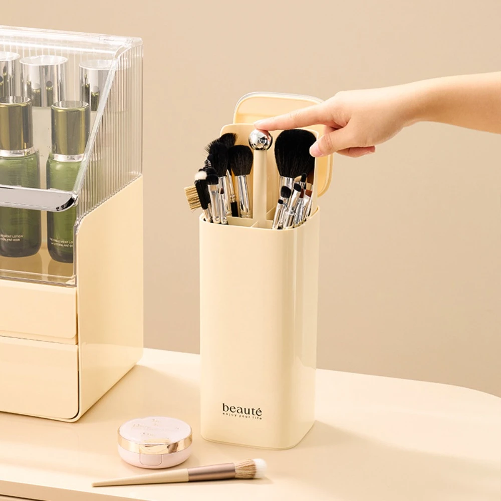 

Automatic Lifting Makeup Brushes Holder Dustproof Large Capacity Desktop Makeup Tools Holder Waterproof with Lid Lipstick Holder