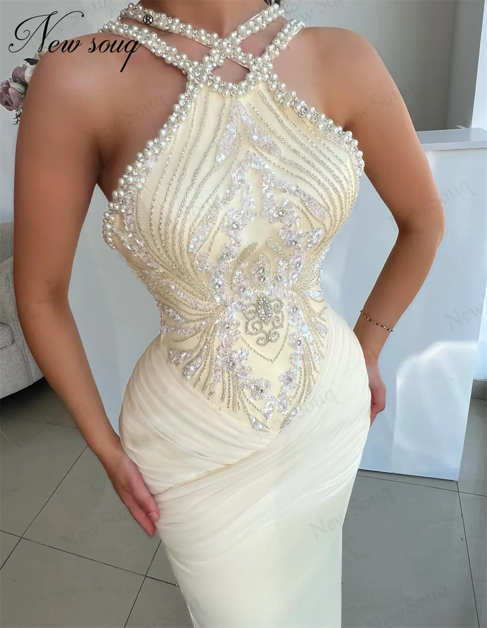 Neue Elegante Dünne Meerjungfrau Abendkleider Arbaic Perlen Prom Kleid Für Frauen Angepasst Party Empfang Kleider Vestidos De Cóctel