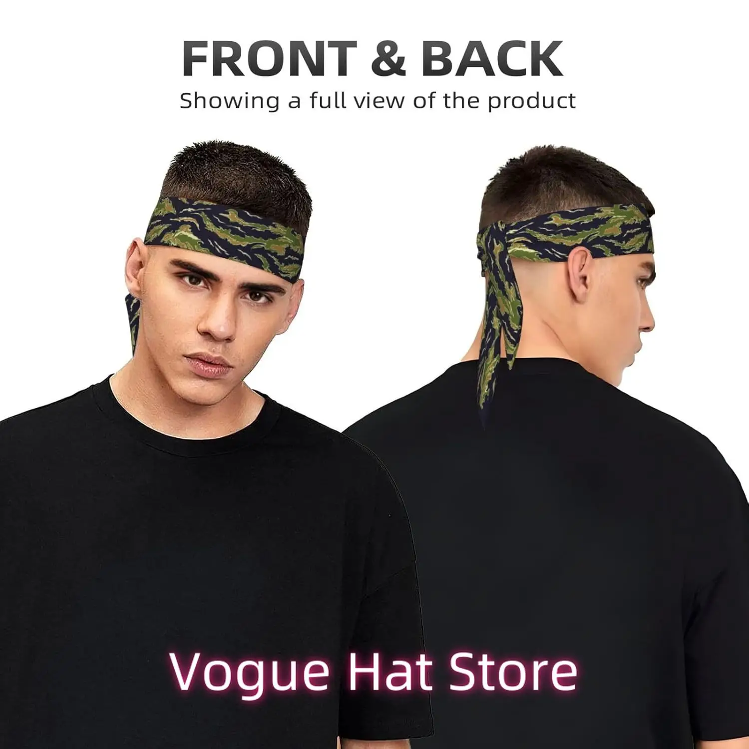 Diadema con lazo deportivo de camuflaje con raya de tigre de camuflaje verde militar para hombres y mujeres, diademas atléticas para el cabello Wr