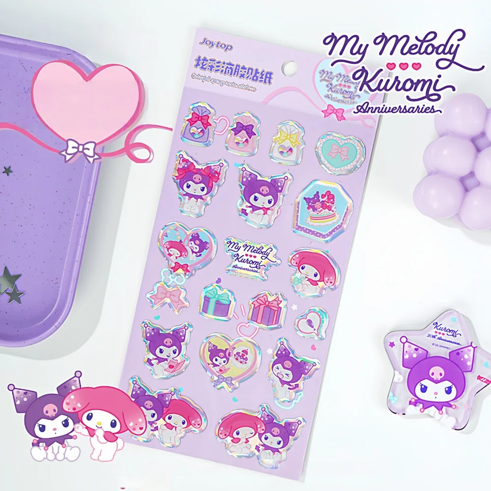 Adesivos decorativos sanrio genuínos kuromi melodia manual de desenho animado scrapbooking papelaria material escolar presentes para meninas