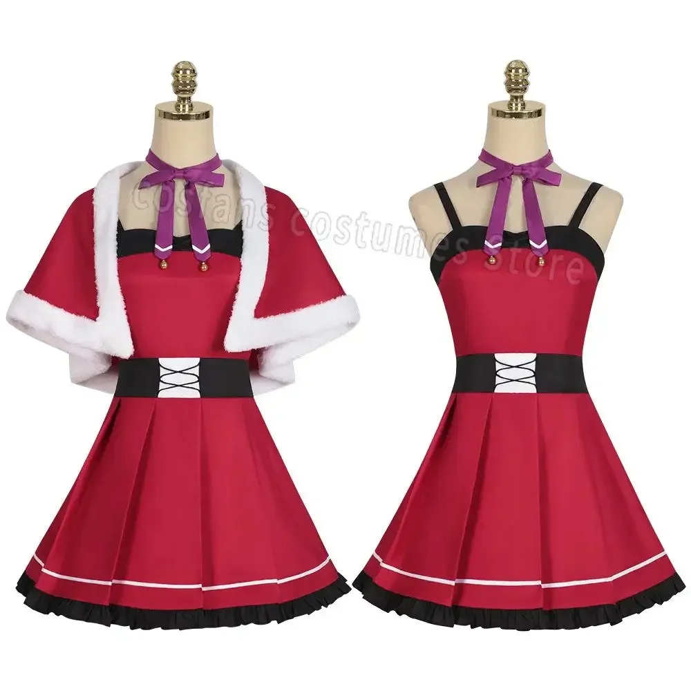 Disfraz de Cosplay de Anime Oshi No Ko Ai Hoshino para mujer, traje de Navidad, vestido rojo Lolita, juego de rol, sombrero de fiesta, traje de Legwear