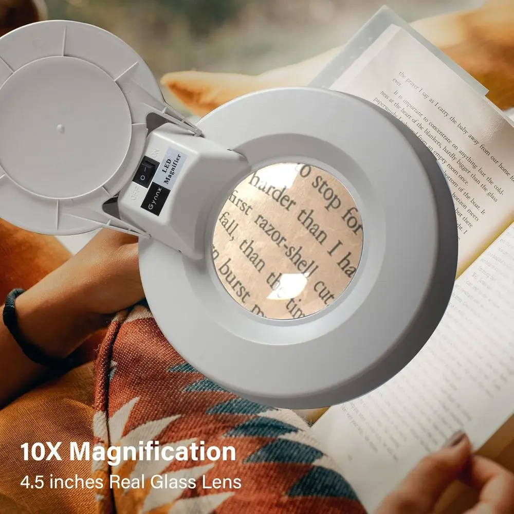 Illuminated 5 Desk Lamp Magnifier with Stand for Reading, Crafting, and Detail Work