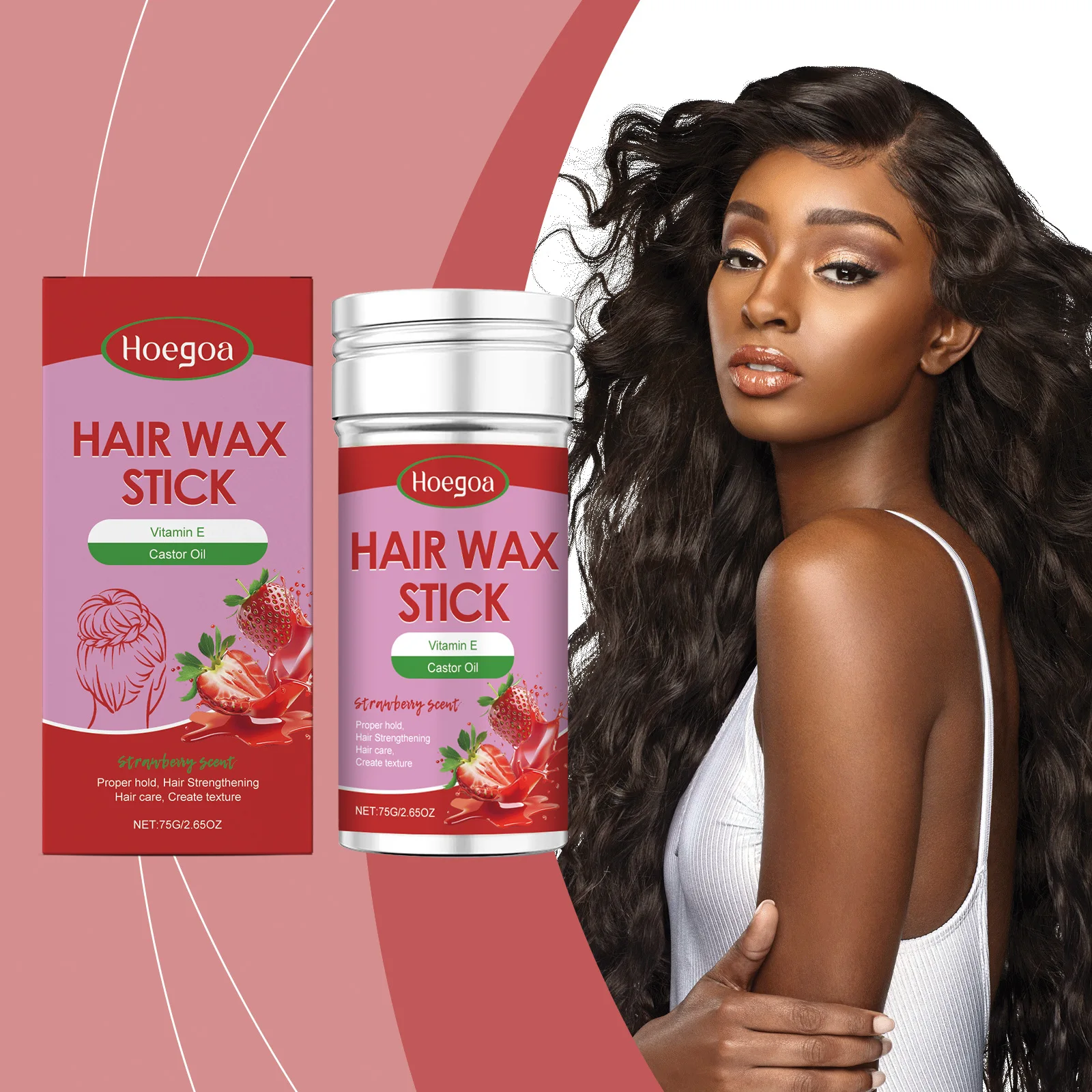 

Strawberry Flavor Hair Wax Stick Vitamin E Smooth Dry Frizz Broken Hair Proper Hold Create Texture Styling Pomade for Women