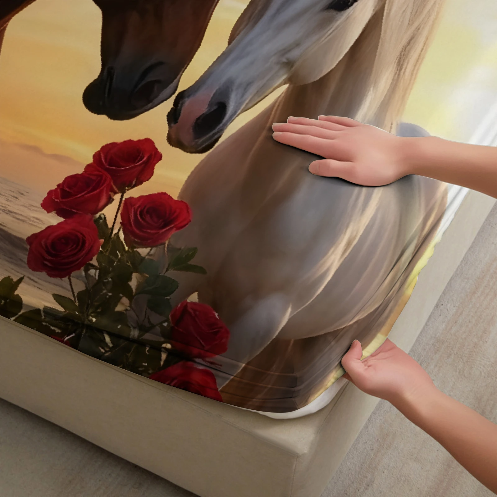 3 قطعة الحب تحت عنوان الخيول المطبوعة المجهزة ورقة 100% البوليستر دائم طقم سرير ورقة للمنزل غرفة نوم الديكور هدية عيد ميلاد #4