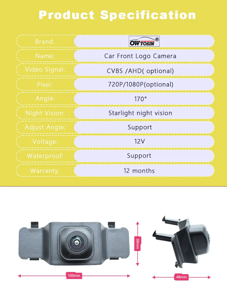 170° AHD 1920*1080P Front Logo View Camera For Toyota Corolla Hybrid E210 2018 2019 2020 2021 2022 Vehicle Parking Car Camera