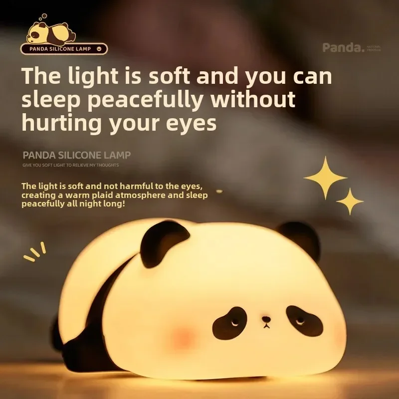 Panda LED night light, bedroom timed light decoration USB charging cute silicone touch small night light, children's gift