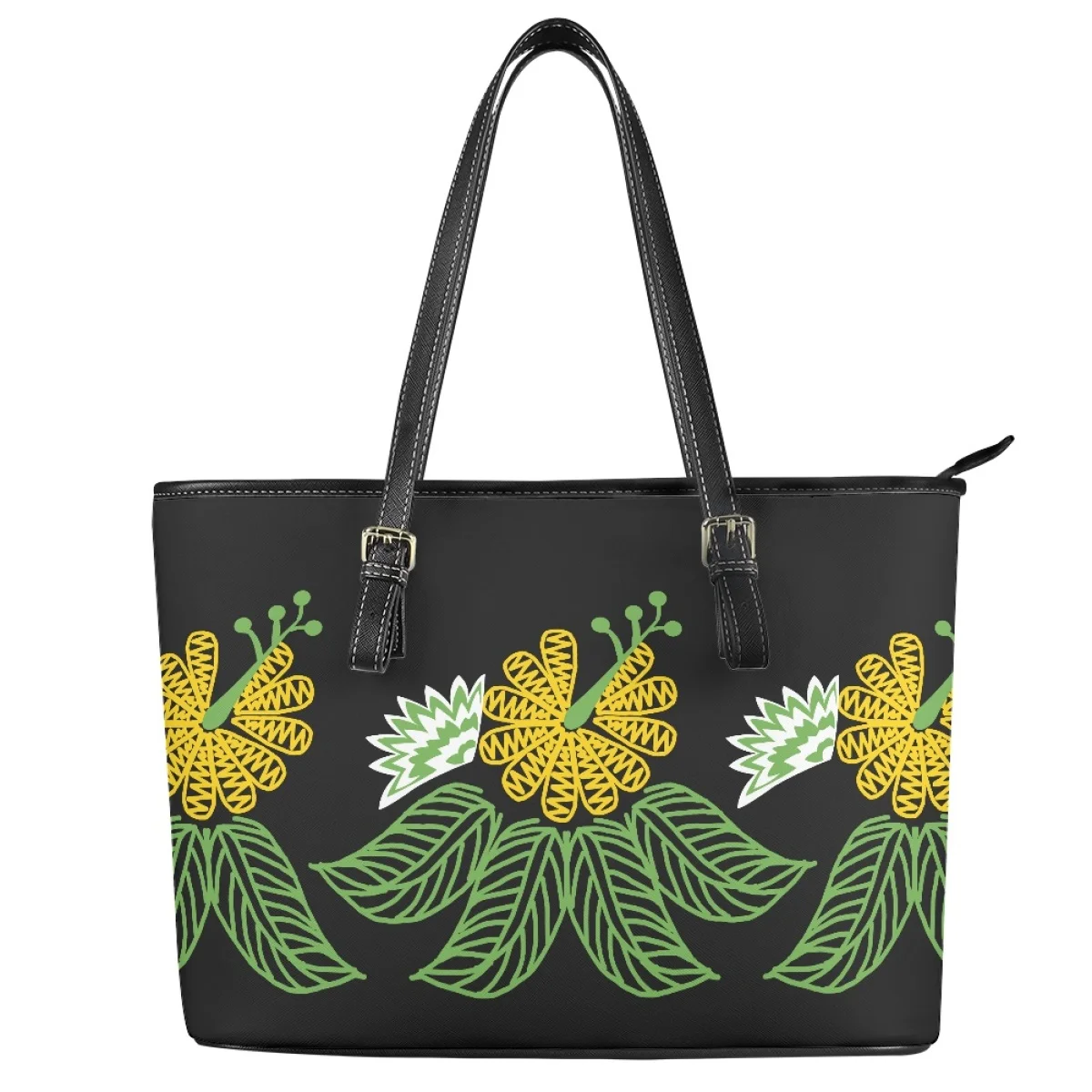 New Polynesian traditional tribal style Pattern Print custom Large Leather Tote Bag Shoulder Ladies Handbags and purses