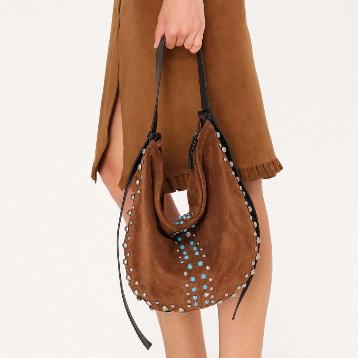 

2025 Autumn and Winter New Suede Rivet Pearl Underarm Bag Women Luxury Designer Handbag Wallet Crescent Casual Shoulder Bag