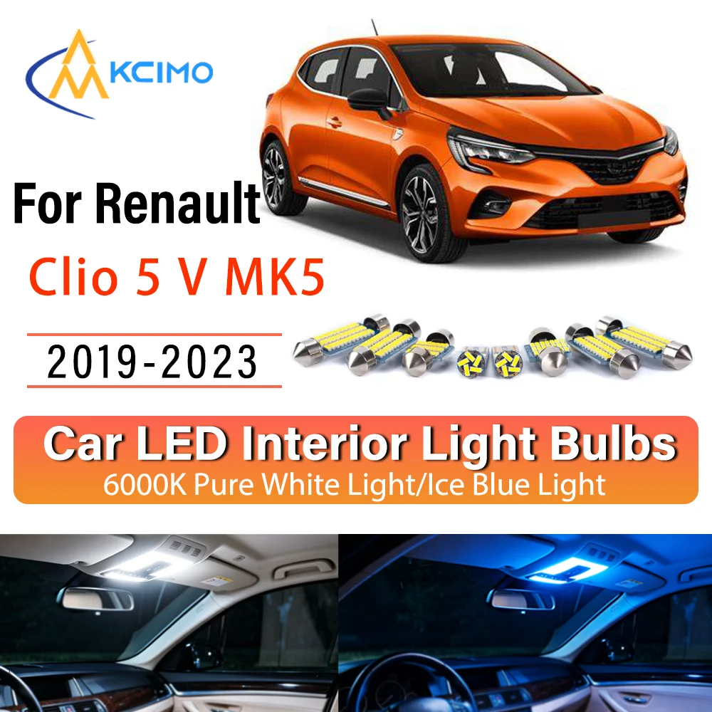 Kit d'éclairage intérieur LED à lueur persistante pour Renault Clio 5 V MK5 2019-2023 – Remplacement des lampes de dôme, de lecture, de coffre et de habitacle – Amélioration