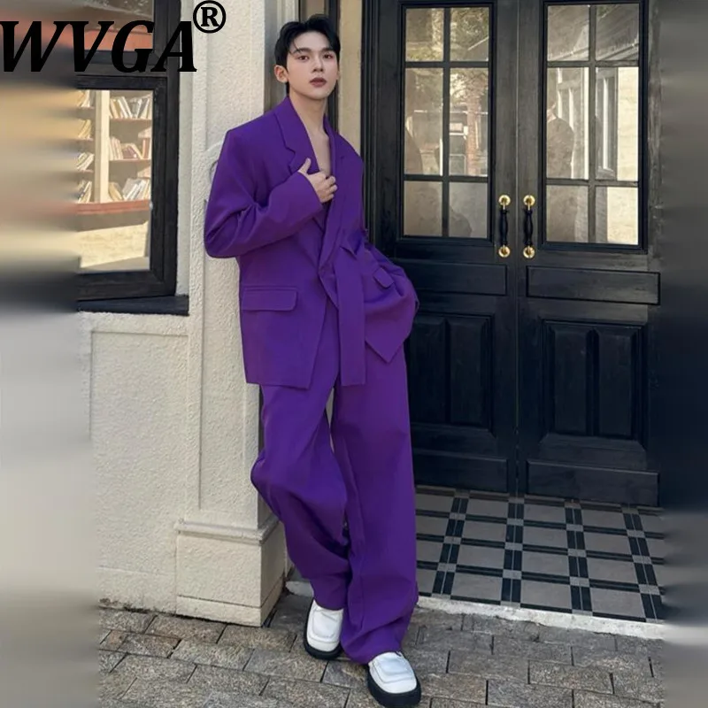 

WVGA Spring Autumn New Men French Style Turn-Down Collar Blazers Niche Chic Casual Straight Suit Pants Two Pieces Set Ins W18704