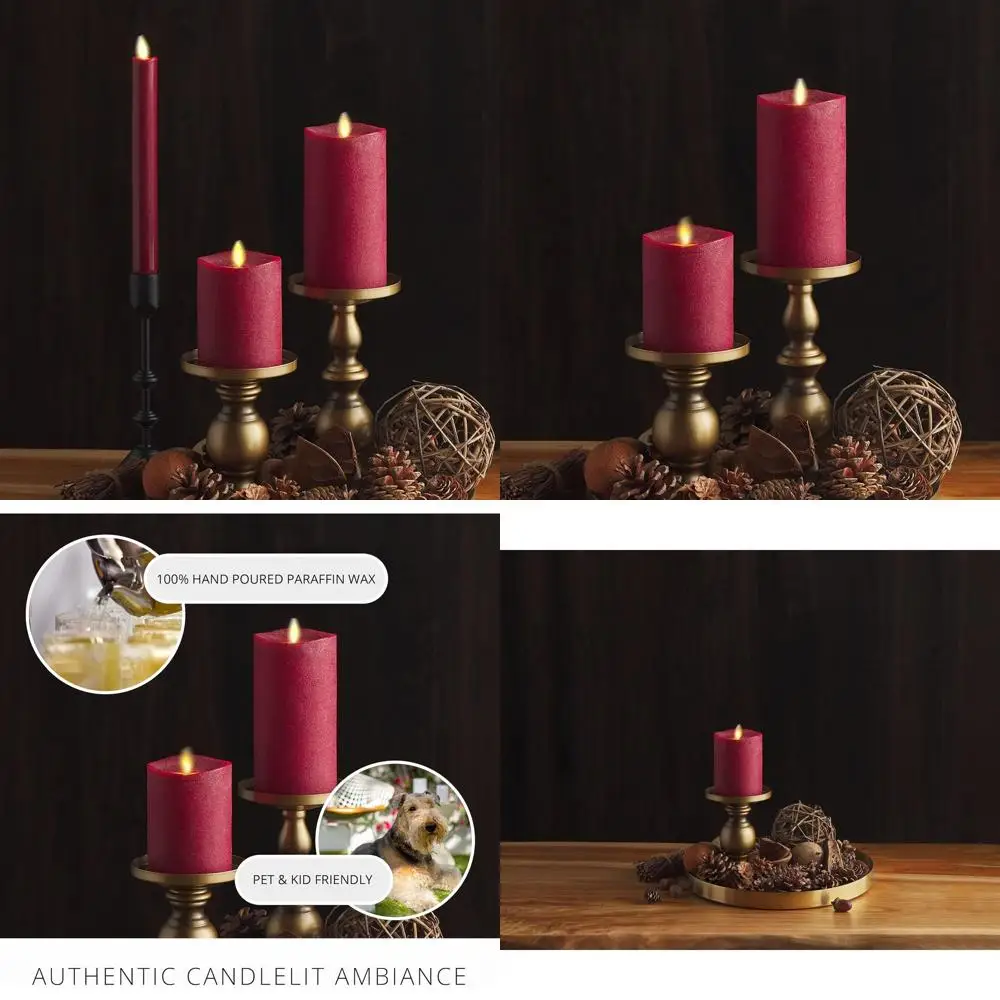 

Battery Operated Realistic Flicker Pillar Candles - Red - Set of 1-3x4.5 - Indoor/Outdoor Decor