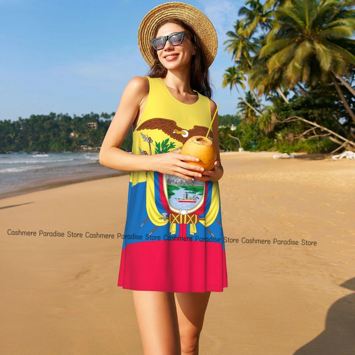 Women's Dress Flag Of Ecuador Summer Casual T Shirt Dresses Beach Cover up Tank Dress