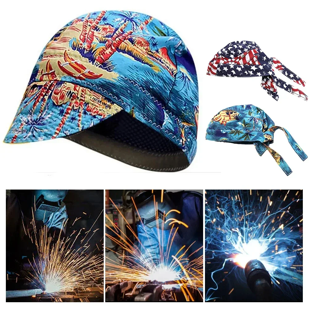 

Printed Cotton Welding Hat Adjustable Sweat Absorbent Breathable Electric Welding Dust Cap Protective Labor Protection Gear