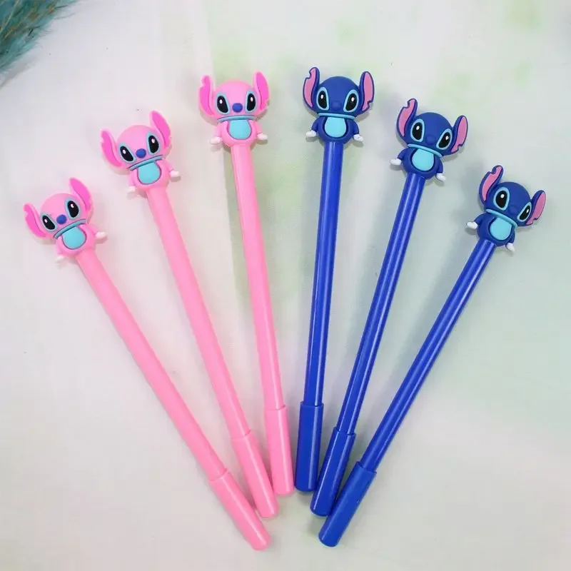 Disney Cartoon Gel Pen 12-48pcs Kawaii Stitch Students Stationery Write Tool 0.5 Black Blue School Pens Children Birthday Gifts