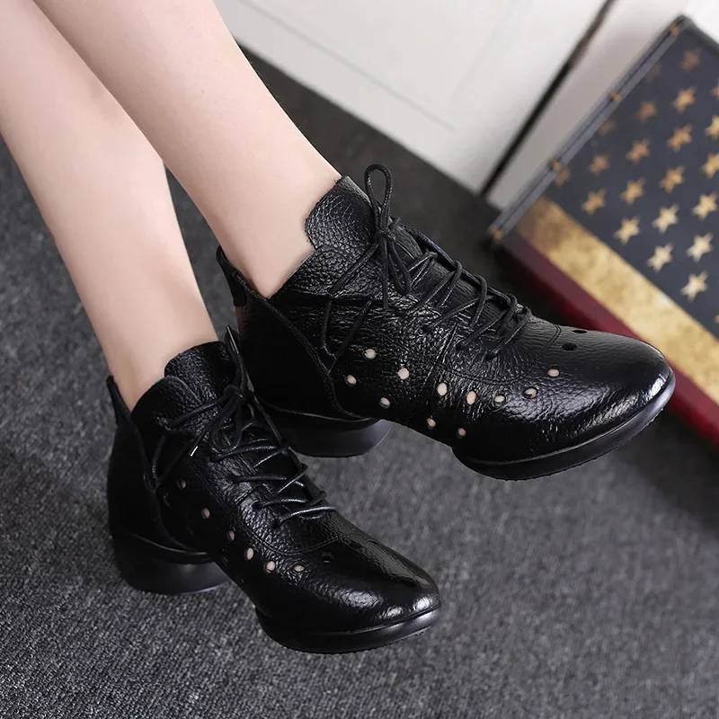 

Woman's Genuine Leather Latin Dance Shoes Salsa Ballroom Shoe Soft Sole Breath Women Practice Dance Shoes Heel Ladies Sneakers