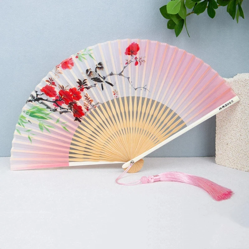 Blue White Porcelain Pattern Bamboo Folding Fan Portable Summer Cooling Daily Fan for Women Hanfu Cheongsam Dance Chinese Gift