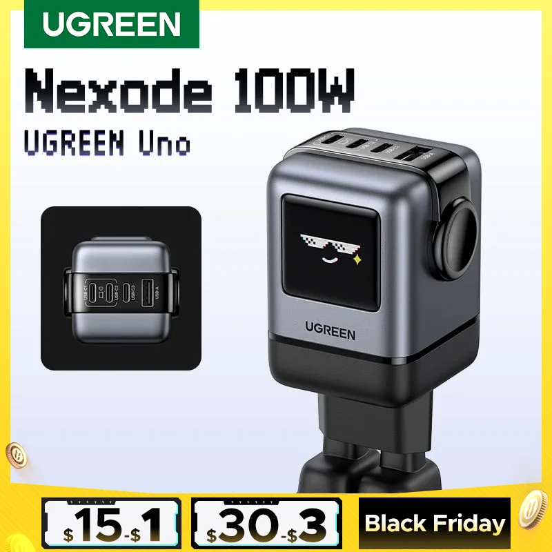 UGREEN Uno 100W GaN Charger Robot Design QC4.0 3.0 PPS PD 3.0 Fast Charger for iPhone 16 15 14 Pro Macbook Air Laptops Tablets