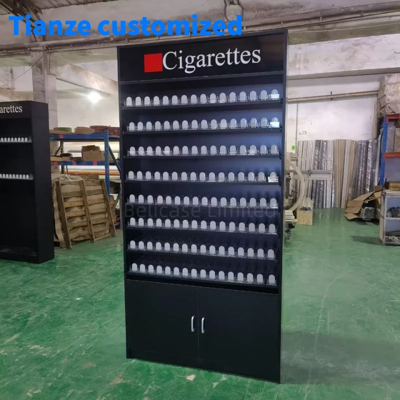 （customized）Smoke Shop Fittings Cigarettes Shelves Display Stand with Storage Cabinet Led Lighting Store Cigaret