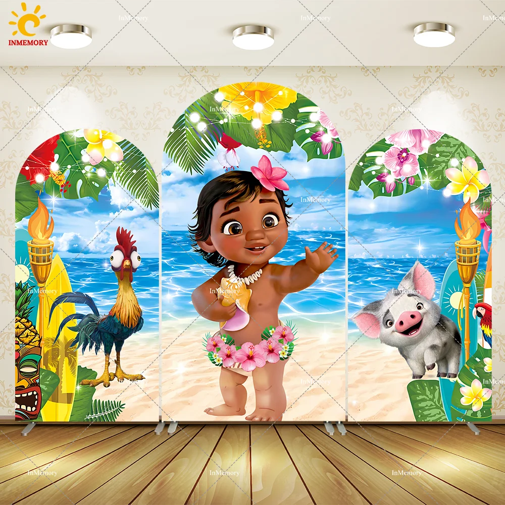 

Moana Birthday Party Arch backdrop Wall Panels Cartoon Vaiana Baby Girls Party Arched Cover Background Banner 2-Sided