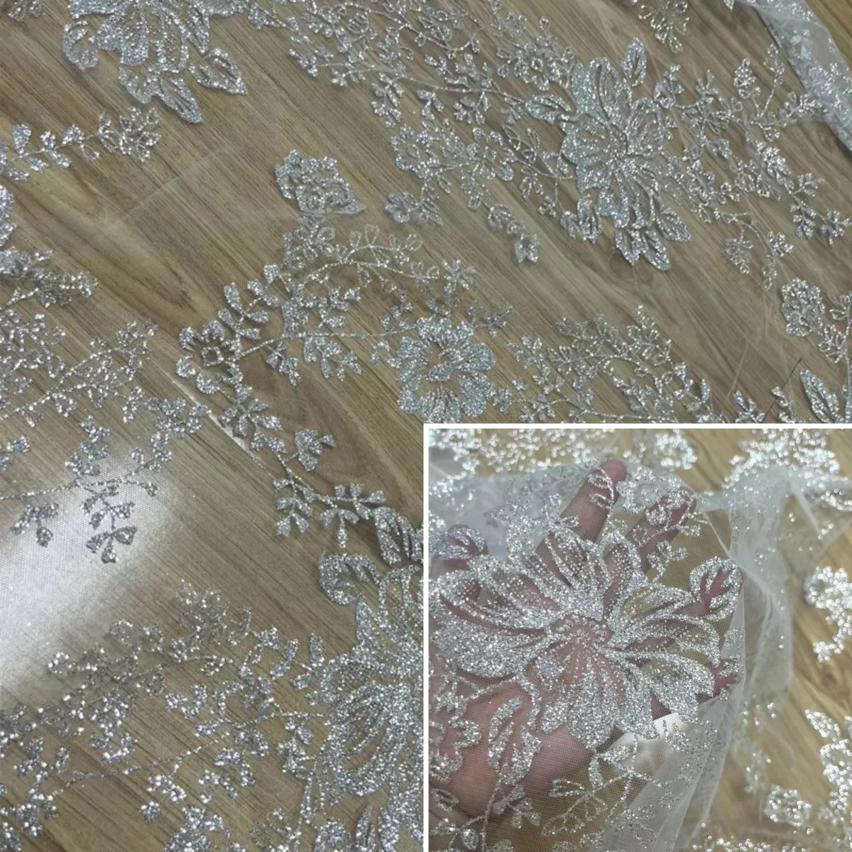 

Gold foil hot stamping shiny large flower embossing silver powder fabric wedding dress fashionable dress hem decoration diy