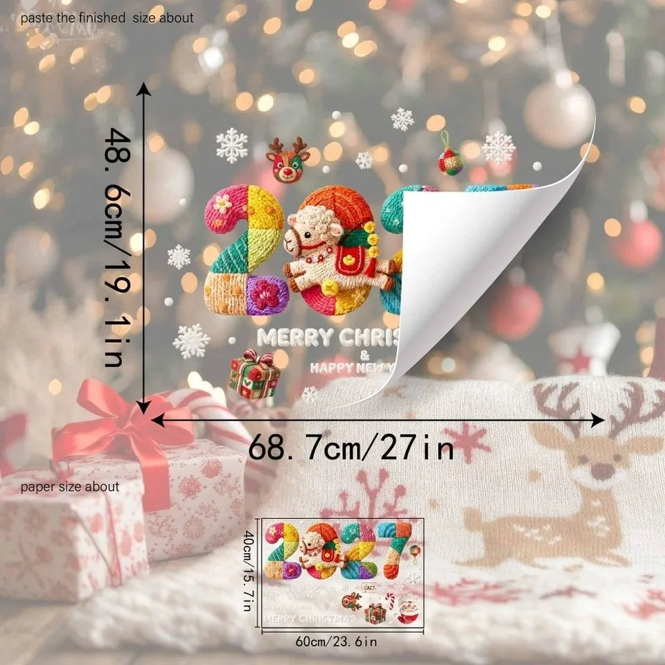 Two-sided 2027 Static Cling Decal Removable Static Waterproof Christmas Glass Window Sticker Decorative Stickers DIY