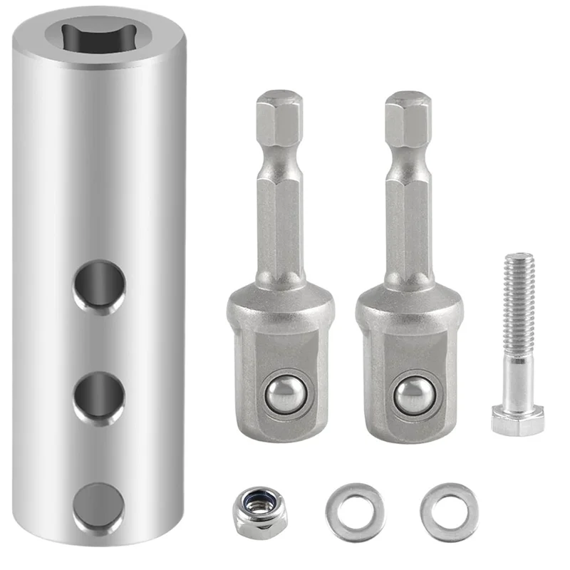 A95G Stainless Steel Trailer Jack Electric Drill Adapter With 2Pc 1/2Inch Socket Adapter Bit Compatible With Jack Drive Shaft