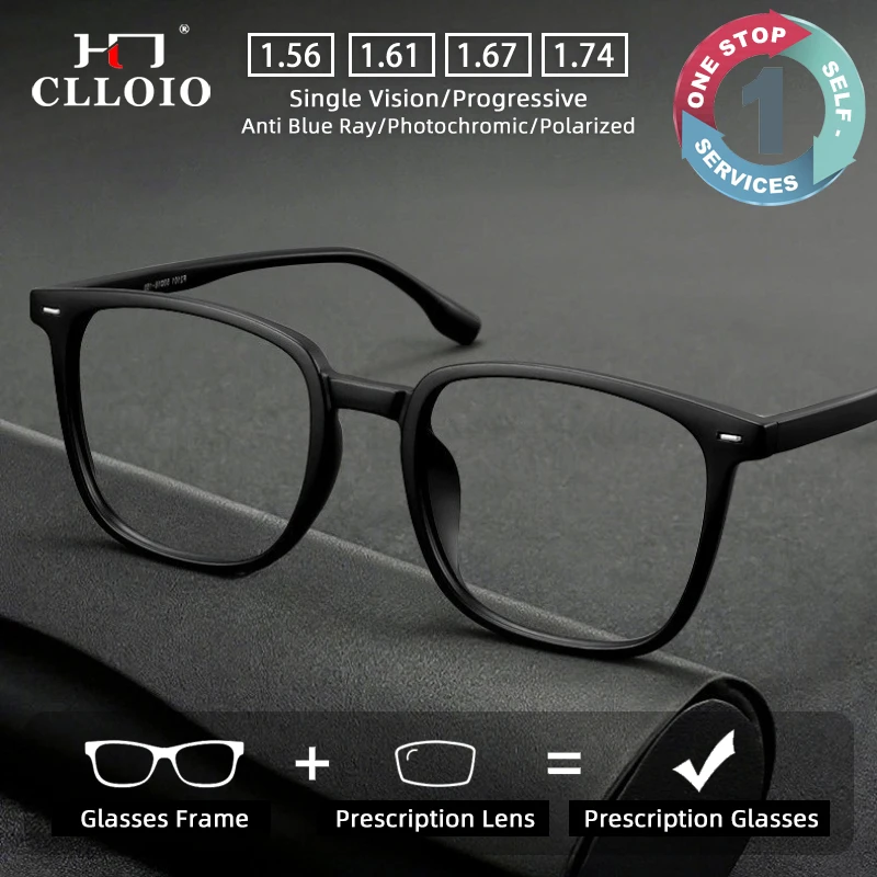 

CLLOIO Classic Durable TR90 Elastic Frame Prescription Glasses Anti Blue Light Square Myopia Reading Glasses Progressive Eyewear