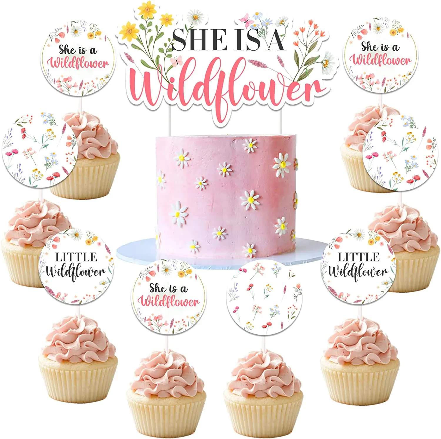 

13 Pack She Is A Wildflower Cake Topper Cupcake Toppers Set Wild Flower Theme Girl’s Baby Shower Birthday Party Decor Supplies