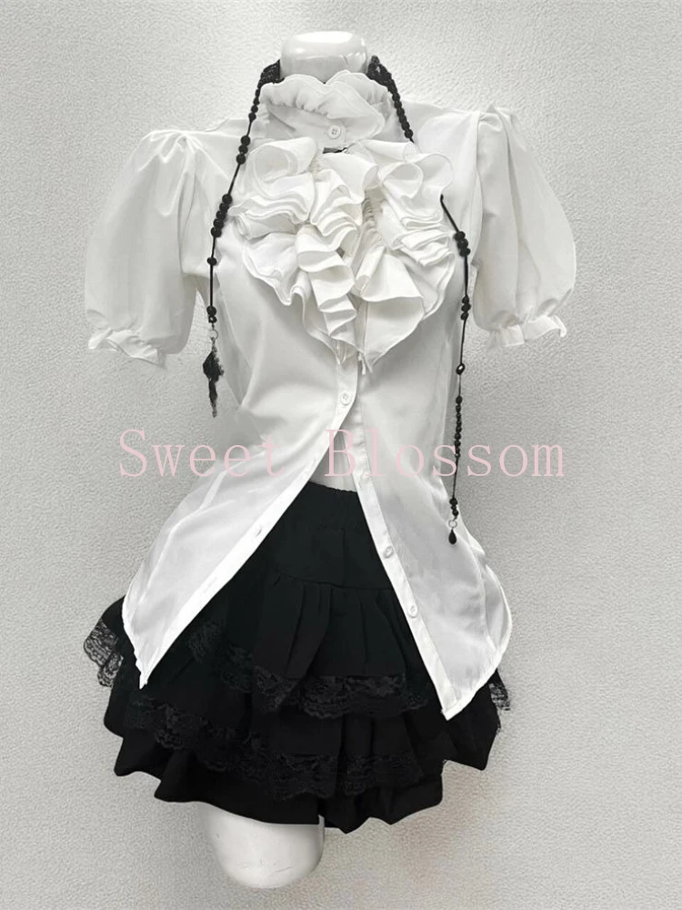 Harajuku Gothic Retro Chic Outfit Women Bubble Sleeve Shirt + Slim Vest + Short Cake Skirt New Vintage Fashion 3 Piece Suit 2025 - Image 3