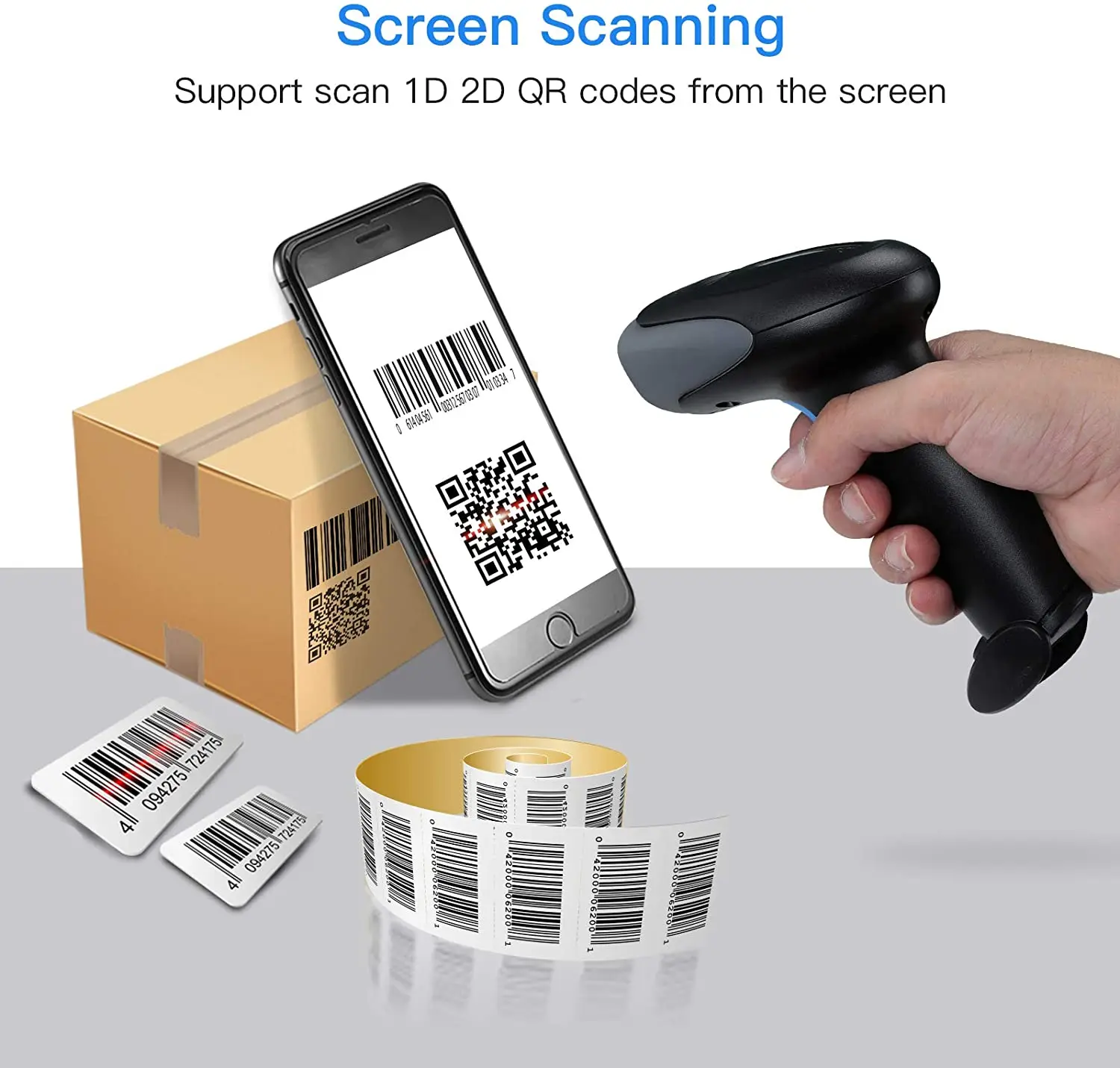 Yoko bwm930 scanner de código de barras bluetooth, leitor de código de barras com fio usb portátil sem fio com detecção automática 1d qr para mana de estoque