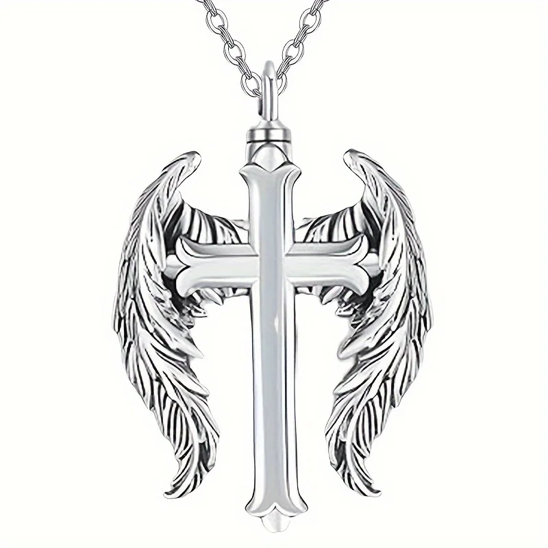 الصليب أجنحة مجوهرات جنائزية للرماد جرة قلادة قلادة تذكارية لرماد الإنسان من أحبيقين قلادة تذكار للرجال Wo #1