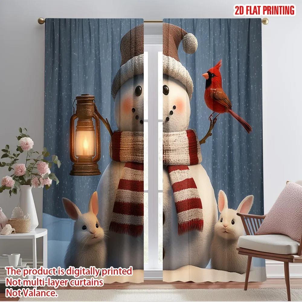 2pcs,2D plane printing Curtain Fabric Cute Snowman Cardinal Bunnies (3) 100% Polyester (without rod) Decorations For Home for