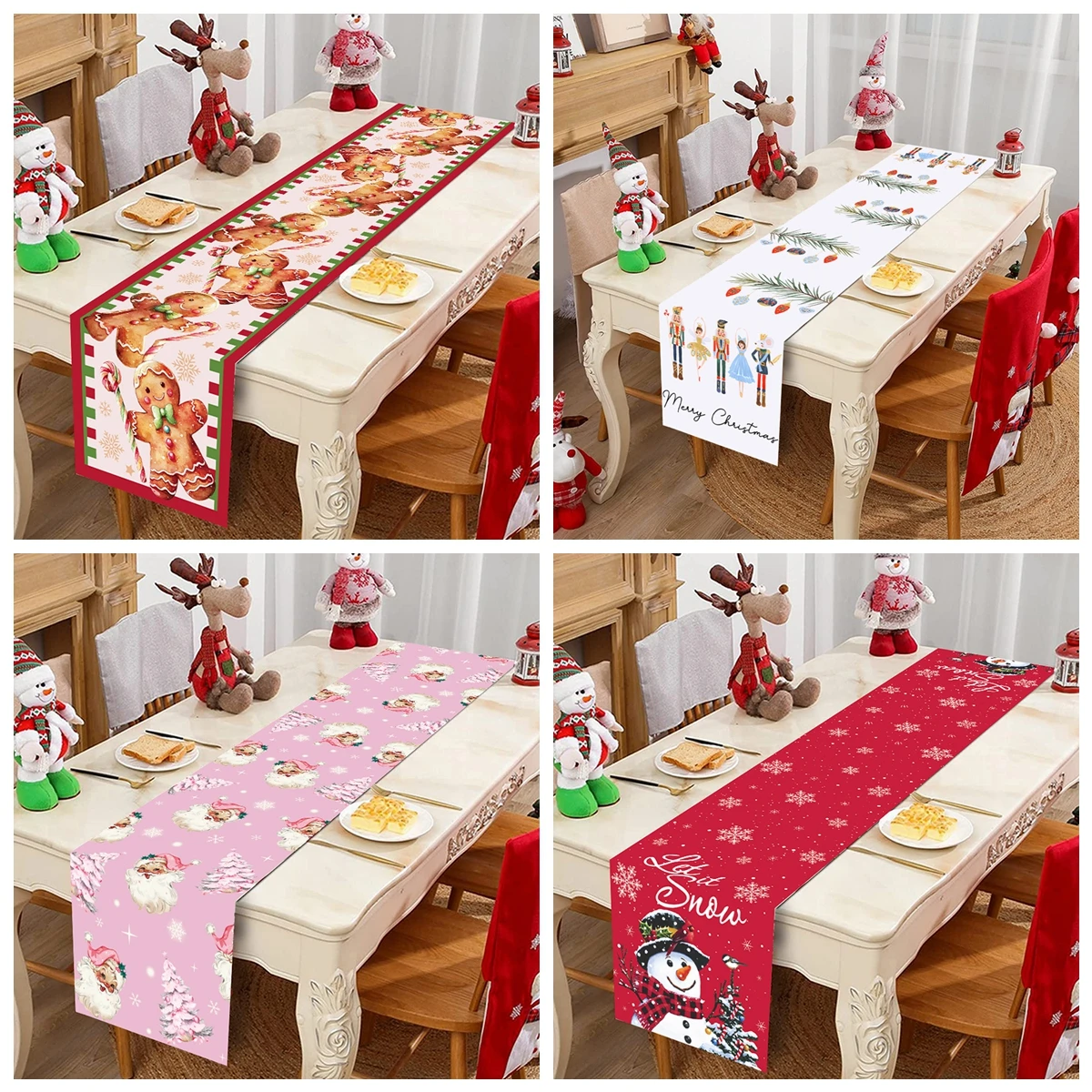 Christmas Table Runner Polyester Linen Xmas Table Flag Cover Merry Christmas Decorations for Home 2024 New Year Tablecloth 2025