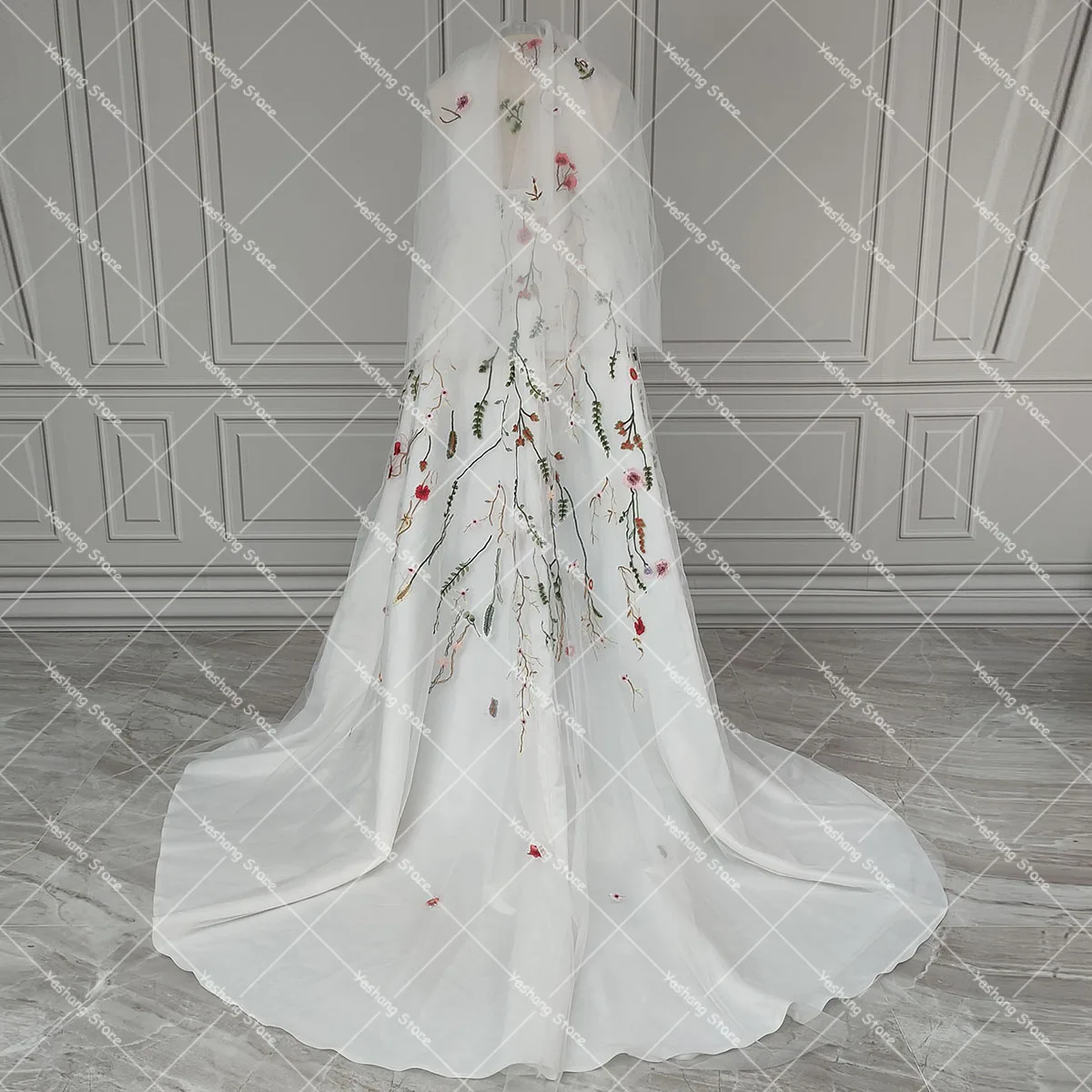 Mini vestidos de novia bordados coloridos, personalizados, dos piezas, tren de cintura Floral extraíble, sin tirantes, vestido para ocasiones especiales