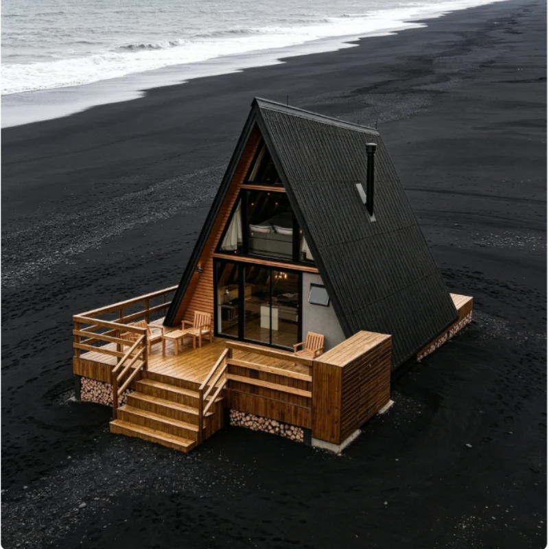 A-Frame Cabin Glass Wall Triangle House Modern Prefabricated Wood Villa Luxury Tiny Home for Backyard Office and Guest Stay