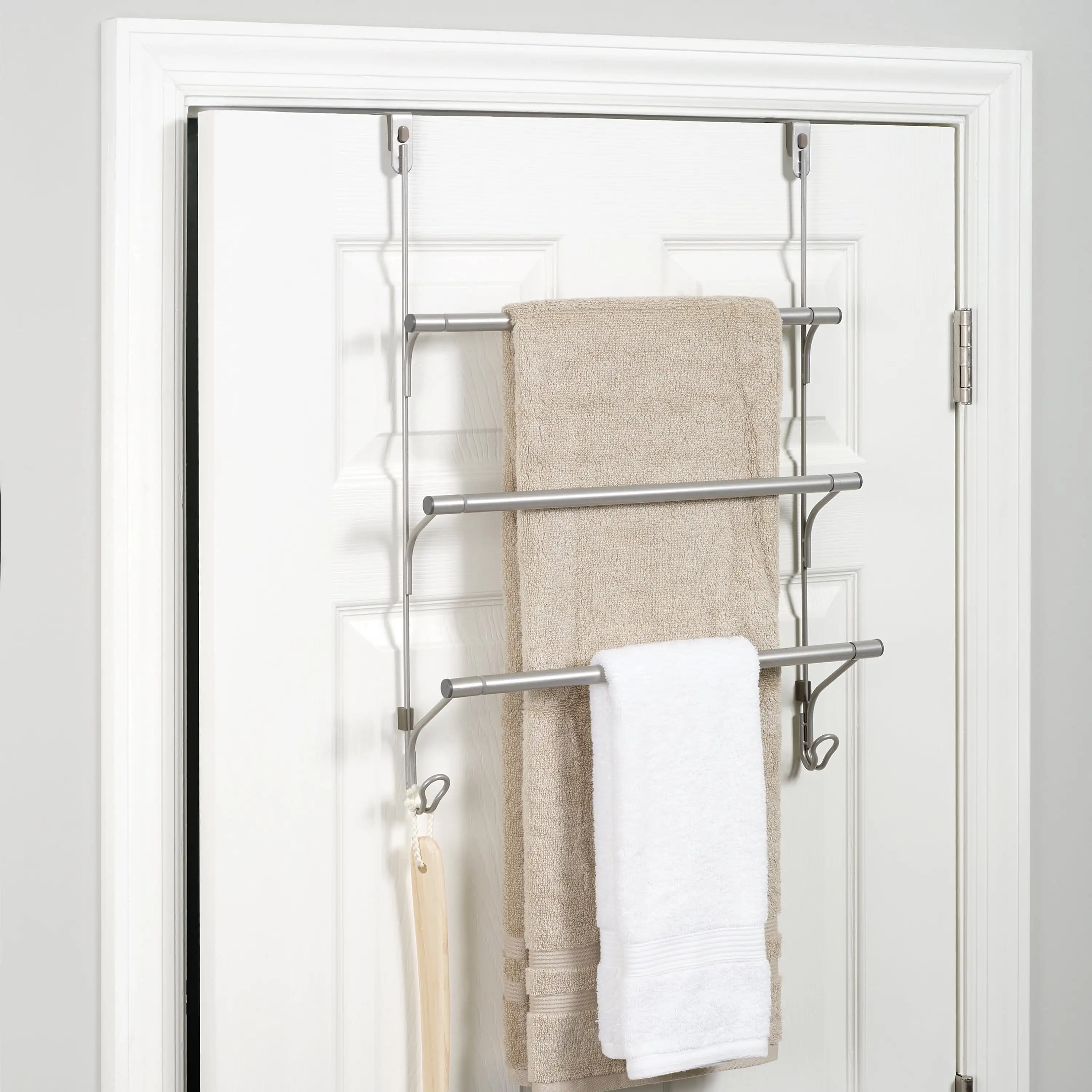 

SnugFit over-the-Door 3-Tier Towel Bar with 2 Hooks, Satin Nickel