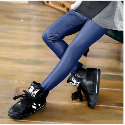 Girls Faux Leather Pants - Korean Style Fleece-Lined Leggings, Hot Selling Wholesale Kids PU Pants for Autumn Winter