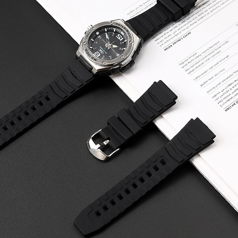 25 * 20MM silicone wristband for Casio MWA-100H PRG-80 PRW-1000 series silicone rubber men\'s protruding waterproof watch strap