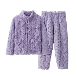 Purple Girls Flannel Warm Pajamas Sets Children's Sleepwear Homewear Winter Kids Clothes Zipper Cozy Nightwear Teen Pajamas