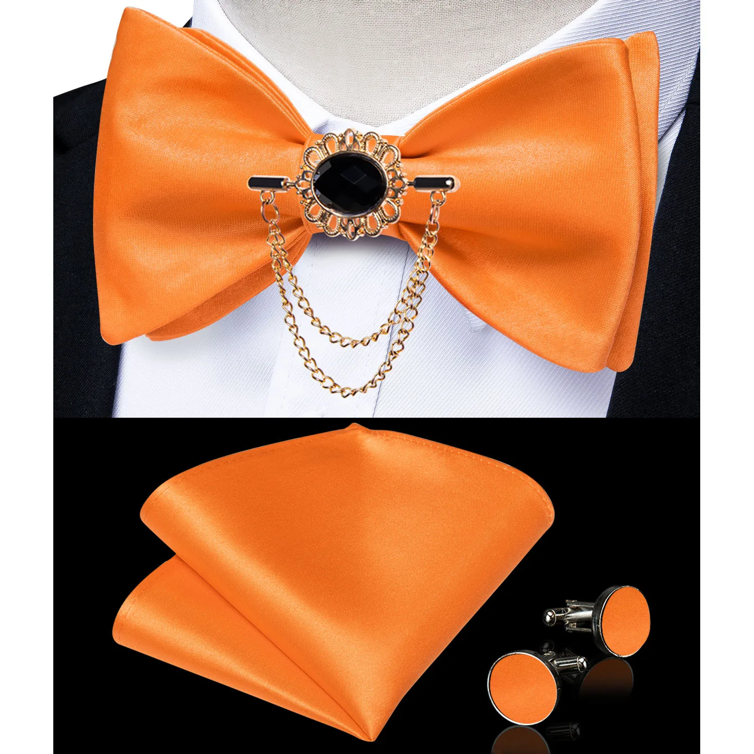 Exqusite männer Selbst-krawatte Bowties Hochzeit Krawatten Für Mann Zubehör Manschettenknöpfe Hanky Brosche Set Rot Schwarz Gelb blau Bowtie – Detail 24